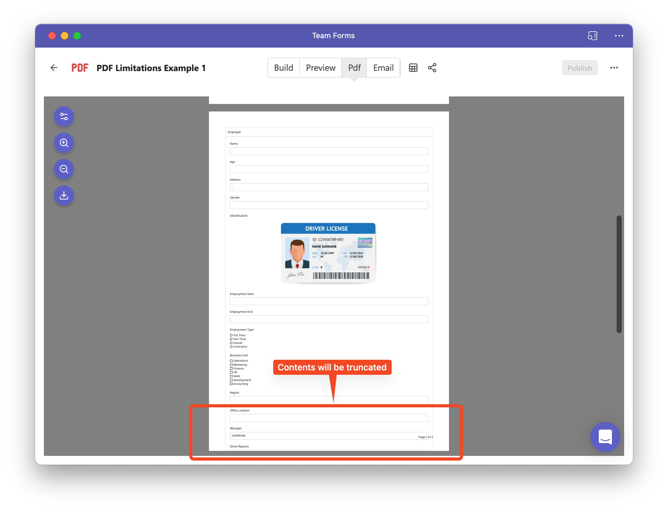 Example of data-grid row truncation in PDF