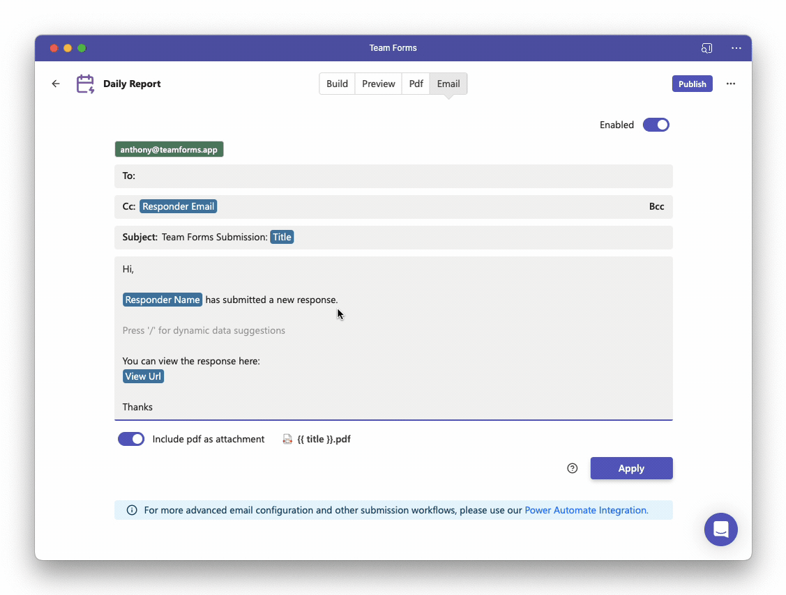 Adding dynamic values to an email template
