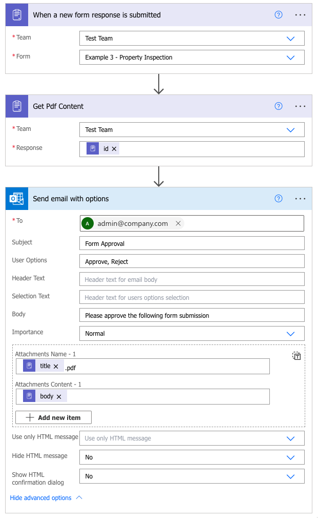 A Power Automate flow triggered by Team Forms
