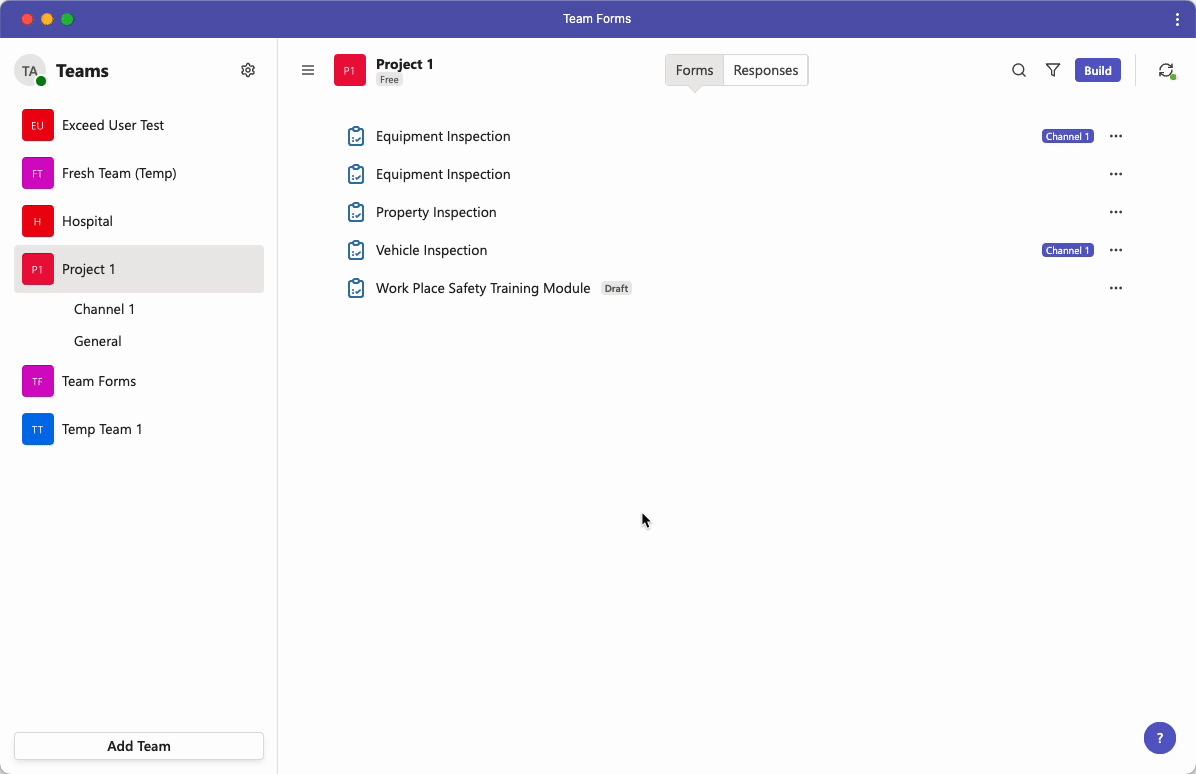 Opening an existing form in the builder